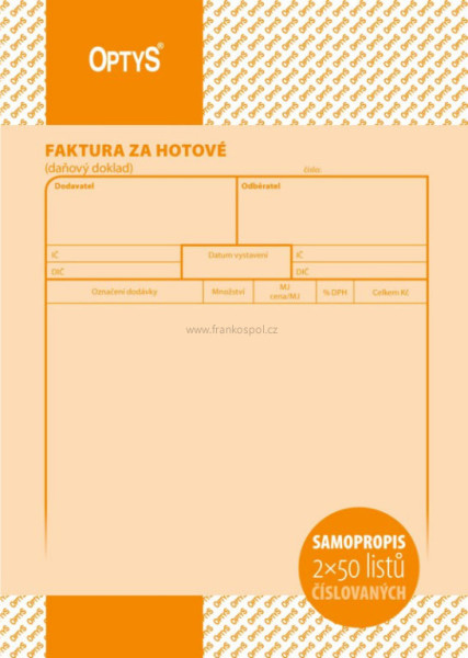 Faktura za hotové A5, samopropisovací, číslovaná, 2 x 50 listů
