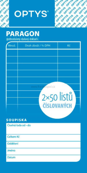 Obchodní paragon, číslovaný, 2 x 50 listů
