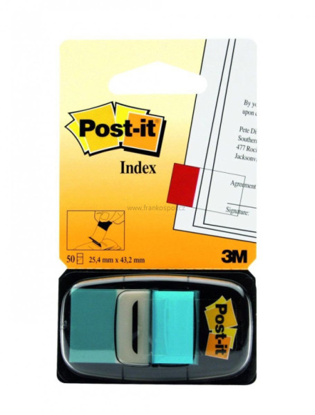 Samolepicí plastové záložky 3M Post-it Index, 43,2 x 25,4 mm, 50 lístků, azurové