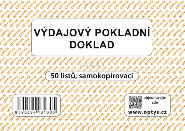 Výdajový pokladní doklad A6, jednoduchý, samopropisovací, 50 listů
