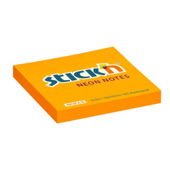 Samolepicí bloček Stick'n by Hopax Neon, 76 x 76 mm, 100 lístků, oranžový