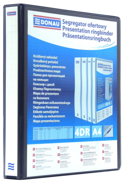Prezentační pořadač DONAU, A4, 4-kroužkový, černý