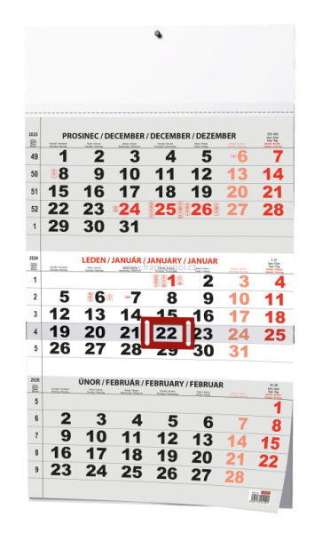 Nástěnný kalendář TŘÍMĚSÍČNÍ ČERNÝ, BNC0