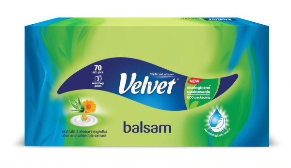 Papírové kapesníčky VELVET Balsam, 3-vrstvé, 70 ks