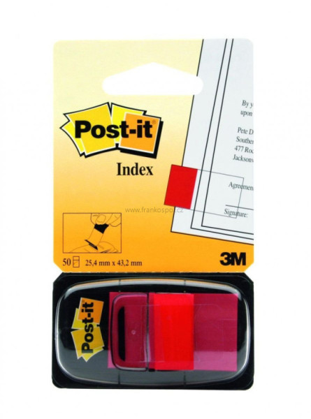 Samolepicí plastové záložky 3M Post-it Index, 43,2 x 25,4 mm, 50 lístků, červené