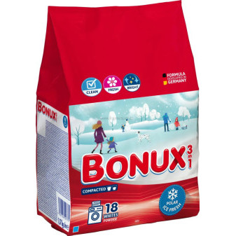 Prací prášek BONUX 3v1, 1,17kg, na bílé prádlo