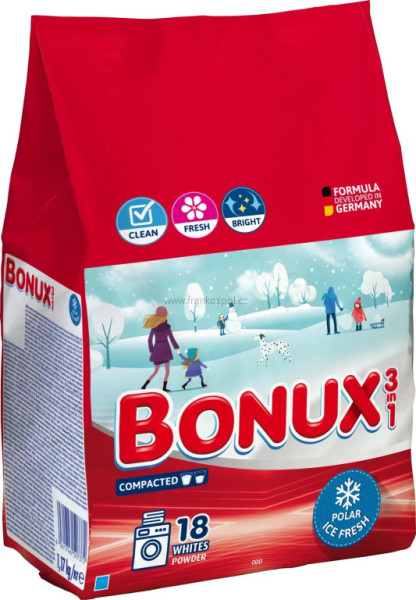 Prací prášek BONUX 3v1, 1,17kg, na bílé prádlo