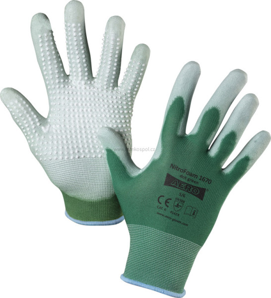 Rukavice pracovní AERO PurtSkin 1670 dot green, vel. L (8)