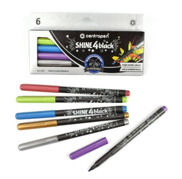 Popisovač CENTROPEN Shine 4 black 2590, sada 6 ks