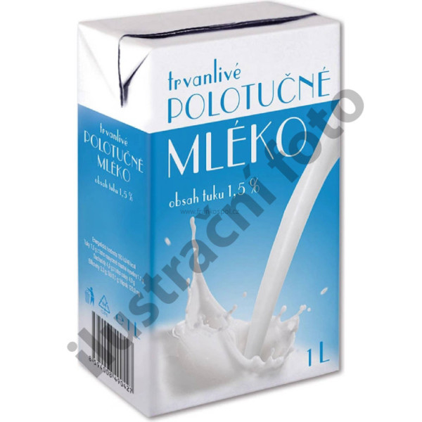 Mléko trvanlivé polotučné, 1,5%, 1l