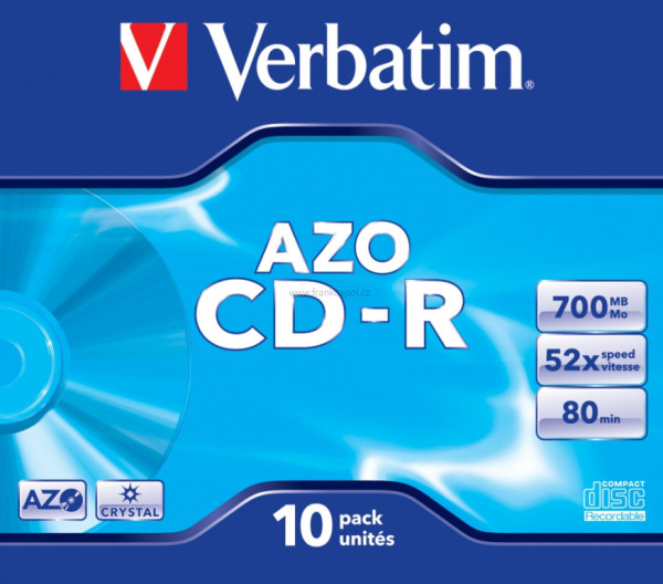 CD-R Verbatim AZO Crystal 700MB 52x, jewel box 1 ks