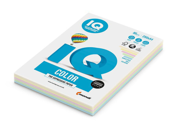 Barevný papír IQ COLOR, A4, 80g, pastelový mix