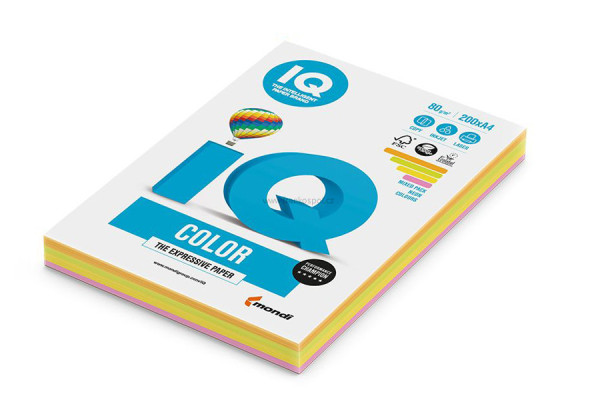 Barevný papír IQ COLOR, A4, 80g, neon mix