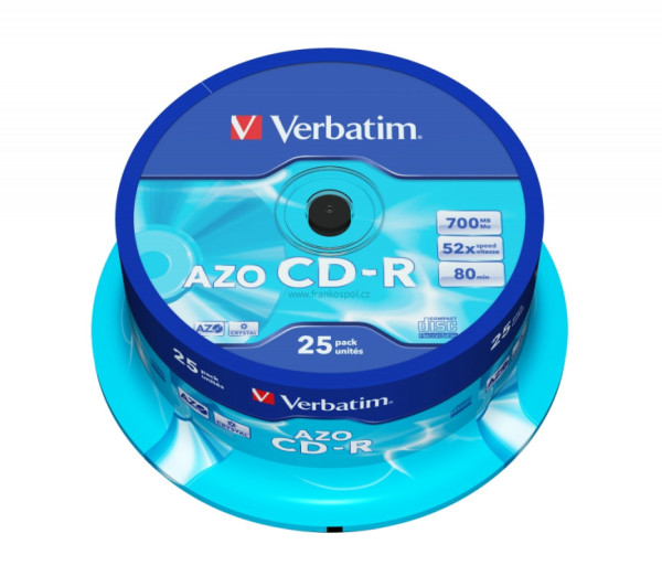 CD-R Verbatim AZO Crystal 700MB 52x, cake box 25 ks