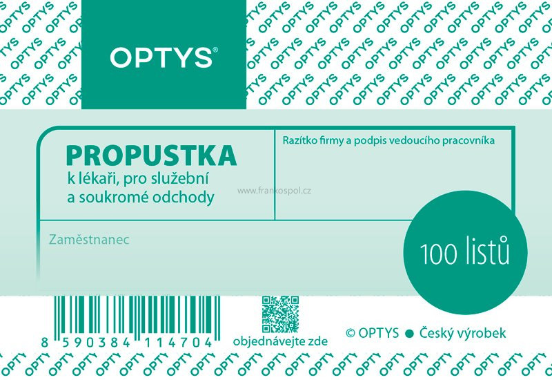 Propustka A7, 100 listů | Kancelářské potřeby - FRANKOSPOL OFFICE